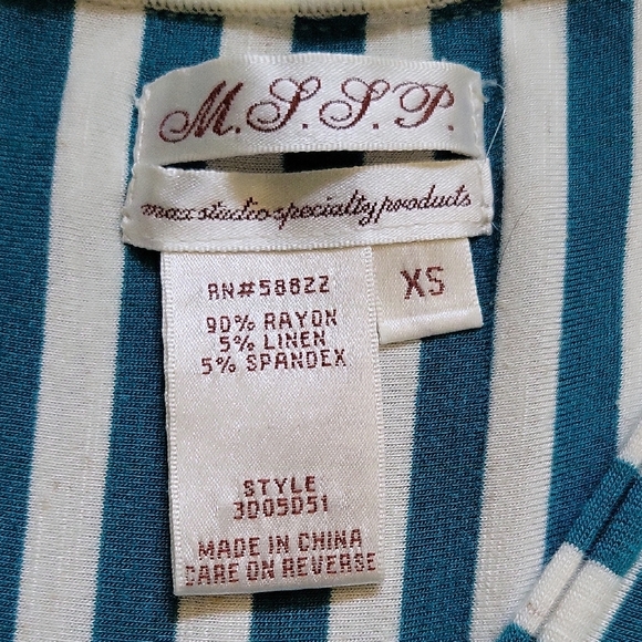 MAX STUDIO Striped Teal and White Sleeveless Midi Dress - Picture 6 of 7